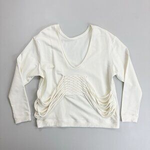 ZARA Special T Woven Back Deep V Sweatshirt Small Ivory Deconstructed Minimal